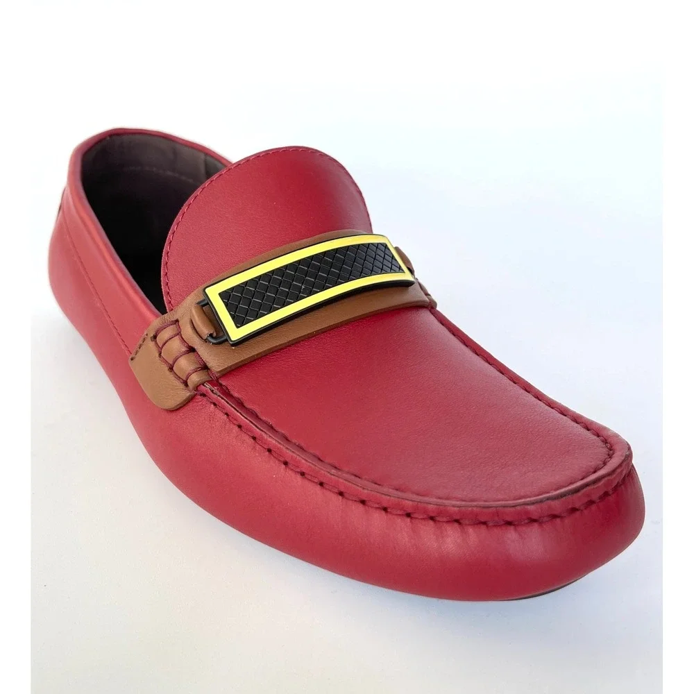 Bottega Veneta Men's Tennis Calf Leather Red Driver Shoe, 548292, sz‎ US9.5